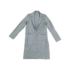 Majestic Filatures Light grey herringbone cashmere Blend Long Blazer Jacket Size